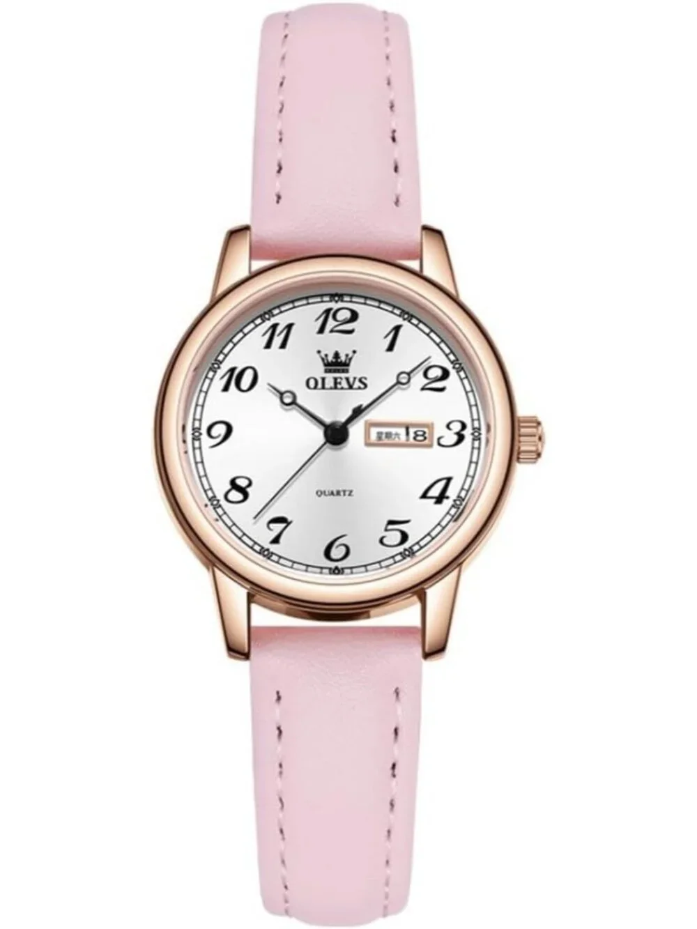 Olevs Women's Pink Vintage Leather Waterproof Reloj Mujer Quartz Luxury Watch